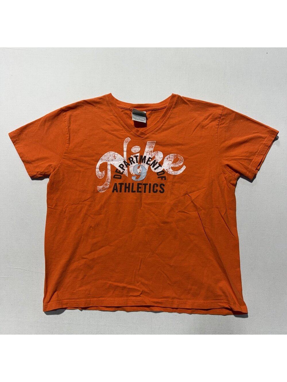 Nike Department of Athletics Orange V-Neck Graphic Tee Y2K